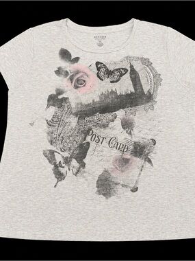 Sonoma Life + Style 1X Gray London Rose Butterfly Graphic Top